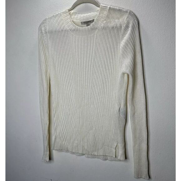 Allsaints Cream Ribbed Design Long Sleeve Round Neck Thin Light Sweater L - Picture 2 of 12